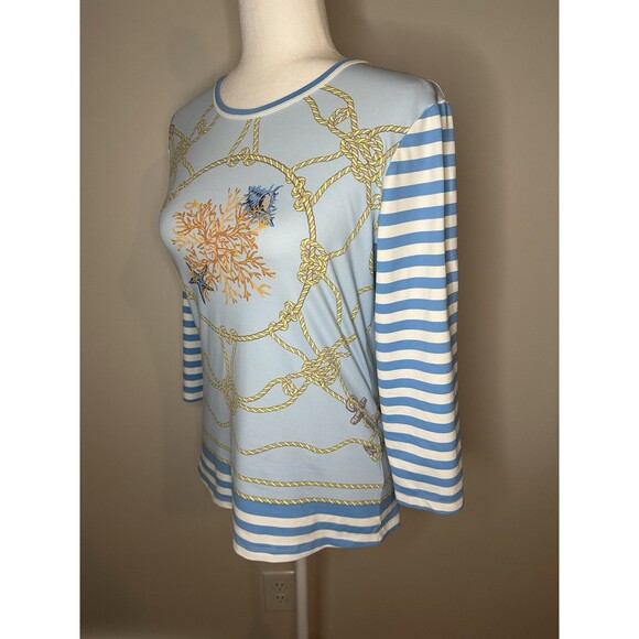 J McLaughlin Top Women’s Medium Catalina Cloth Stretch Blue Nautical Rope #1351 - Picture 2 of 8